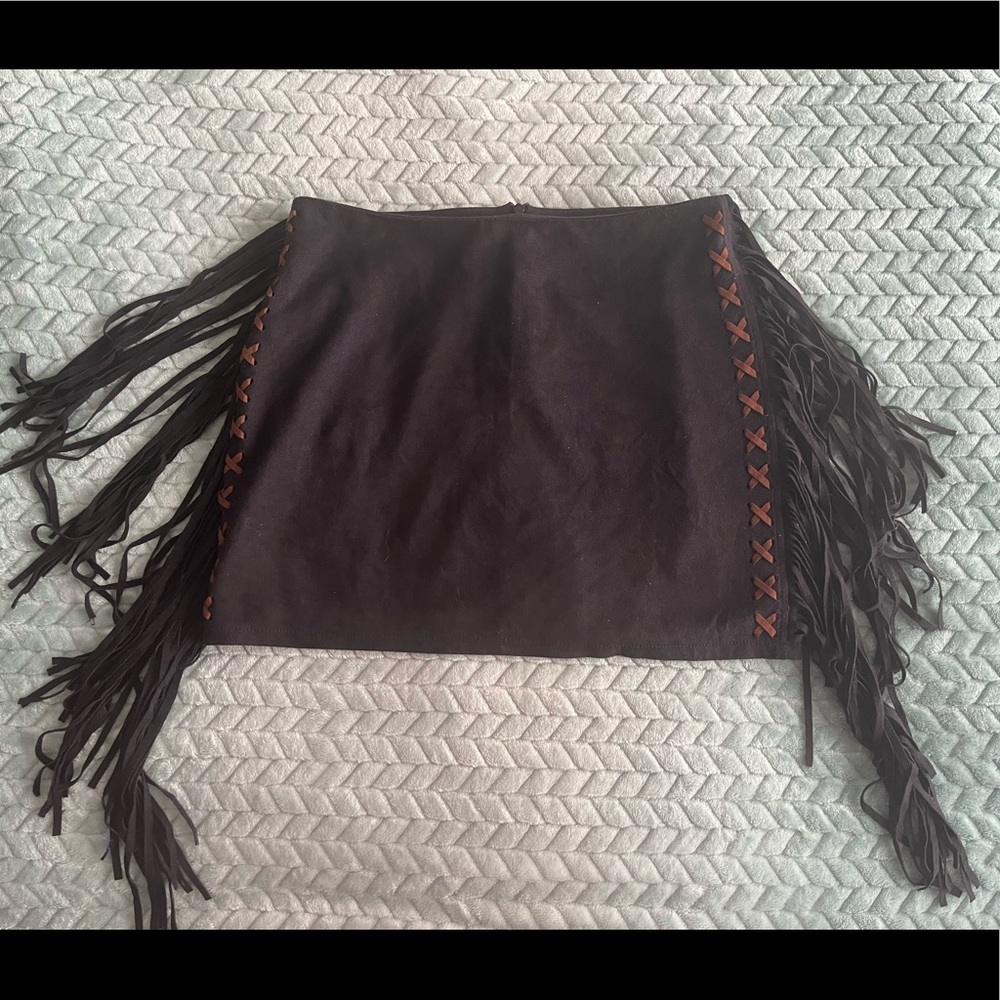 Tasha Polizzi Black Suede Fringe Skirt